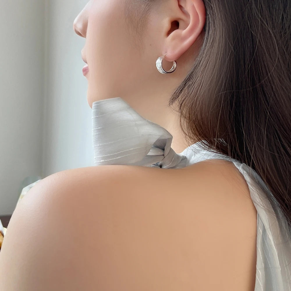 Silver Interlace Fold Ear Hoops