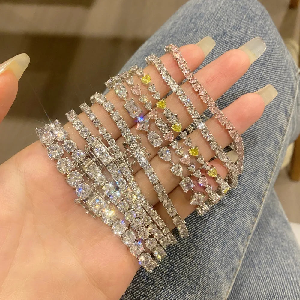 Silver Zircon Round Cut Box Tennis Bracelet