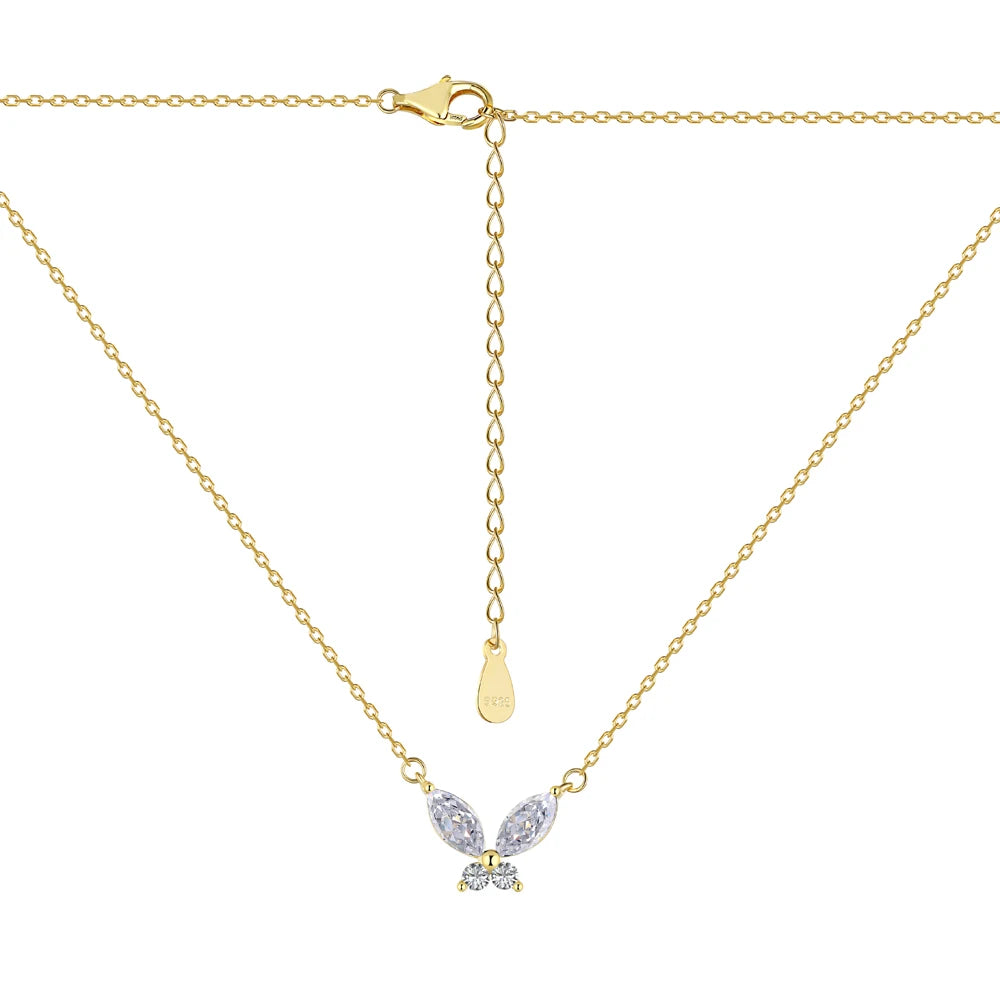 Silver Zircon Marquise Cut Butterfly Pendant Necklace