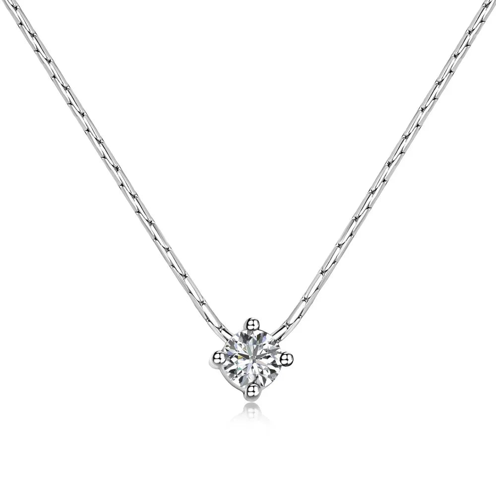 Silver Zircon Round Cut Box Pendant Necklace