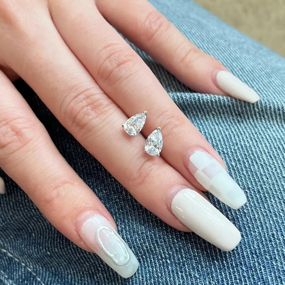 Silver Zircon Pear Cut Water Drop Ear Studs