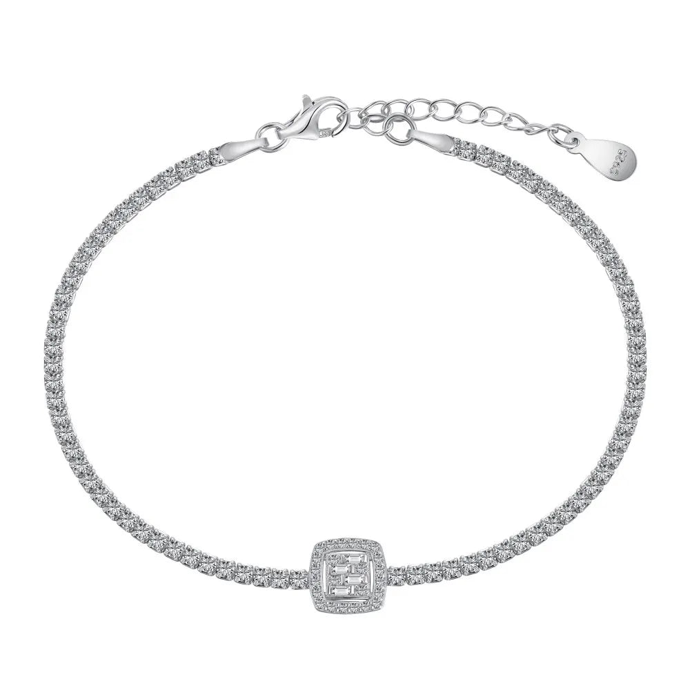 Silver Zircon Baguette Cut Halo Tennis Bracelet