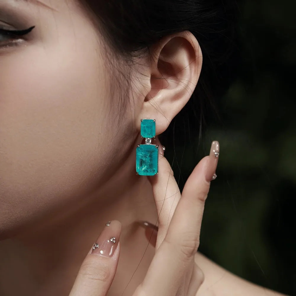 Silver Zircon Radiant Cut Chunky Drop Earrings