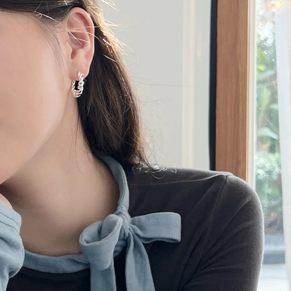 Silver Twisted Hook Ear Hoops