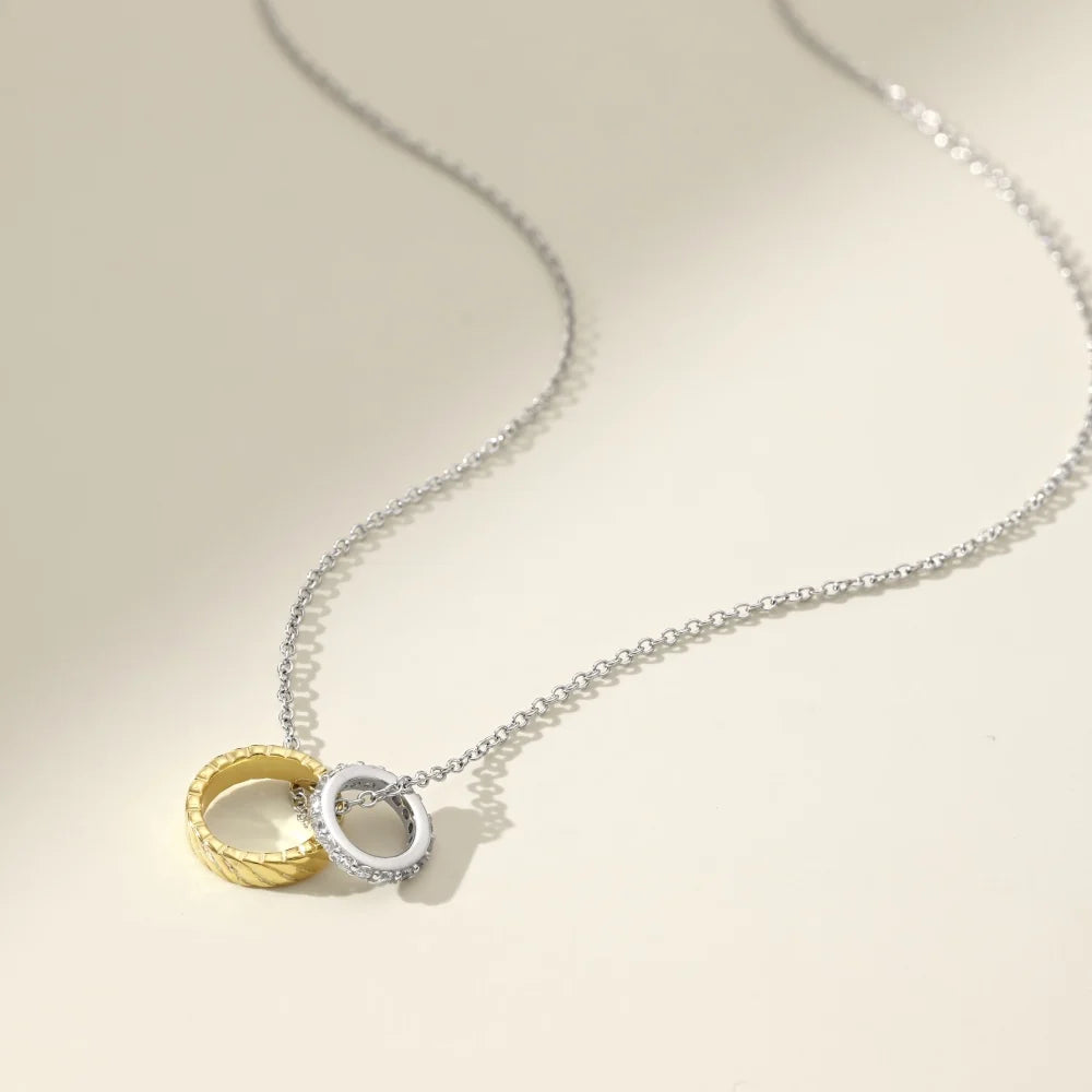 Silver Zircon Round Cut Duel Pendant Necklace