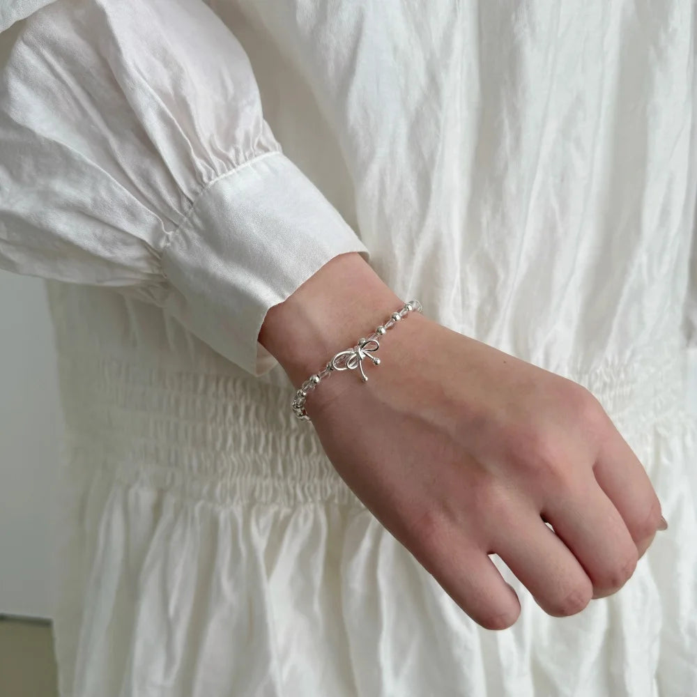 Silver Crystal Round Cut Bow Knot Beaded Bracelet