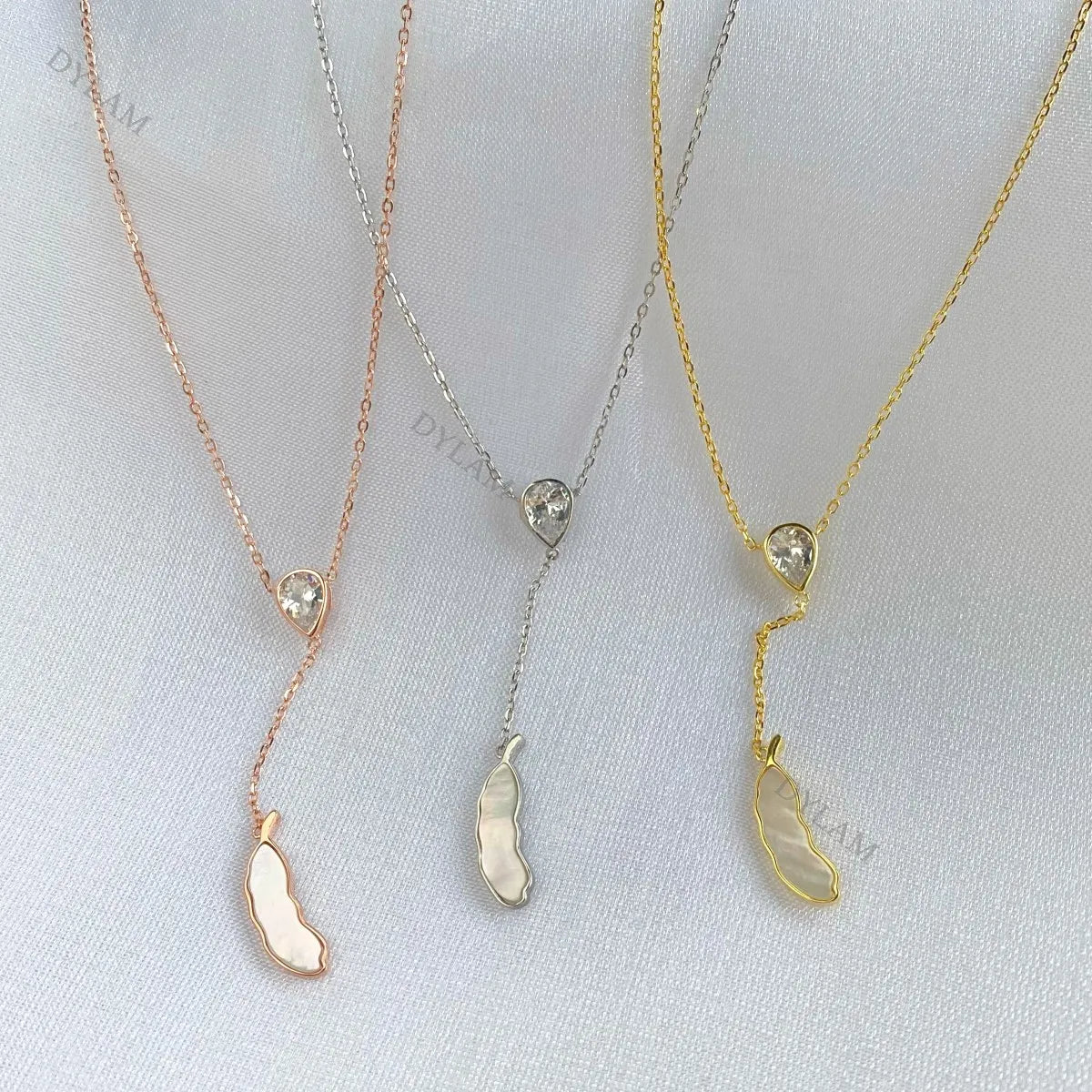 Silver Zircon Pear Cut Bean Pendant Necklace