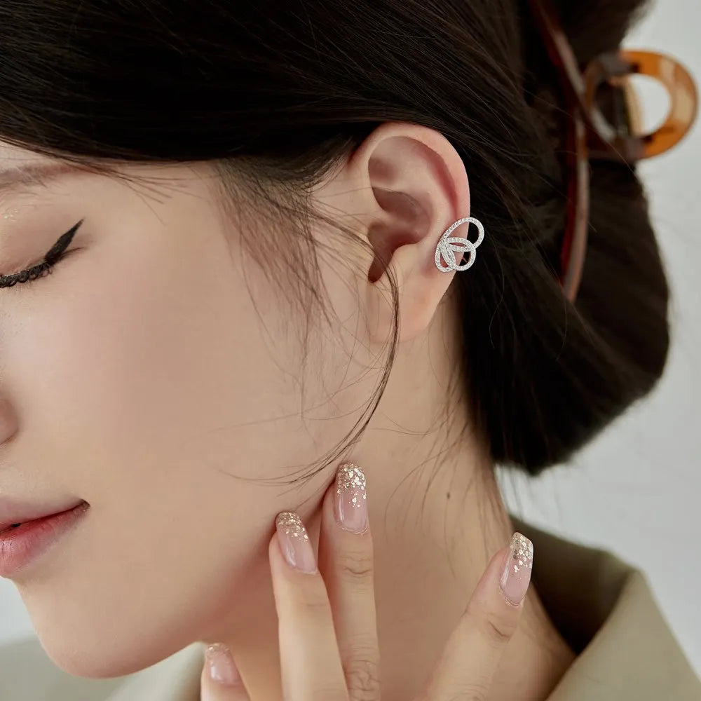 Silver Zircon Round Cut Inlaid Butterfly Wings Ear Studs