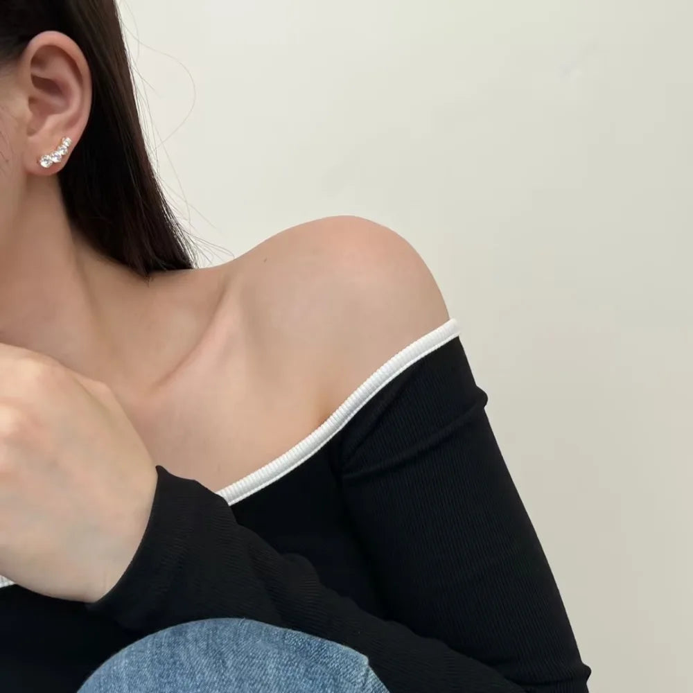 Silver Zircon Round Cut Layered Ear Studs