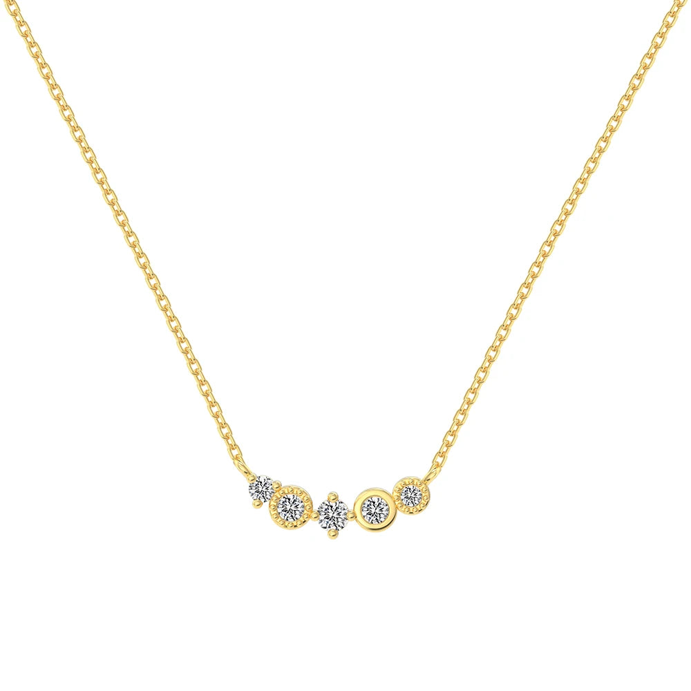 Silver Zircon Round Cut Multi Shape Bar Necklace