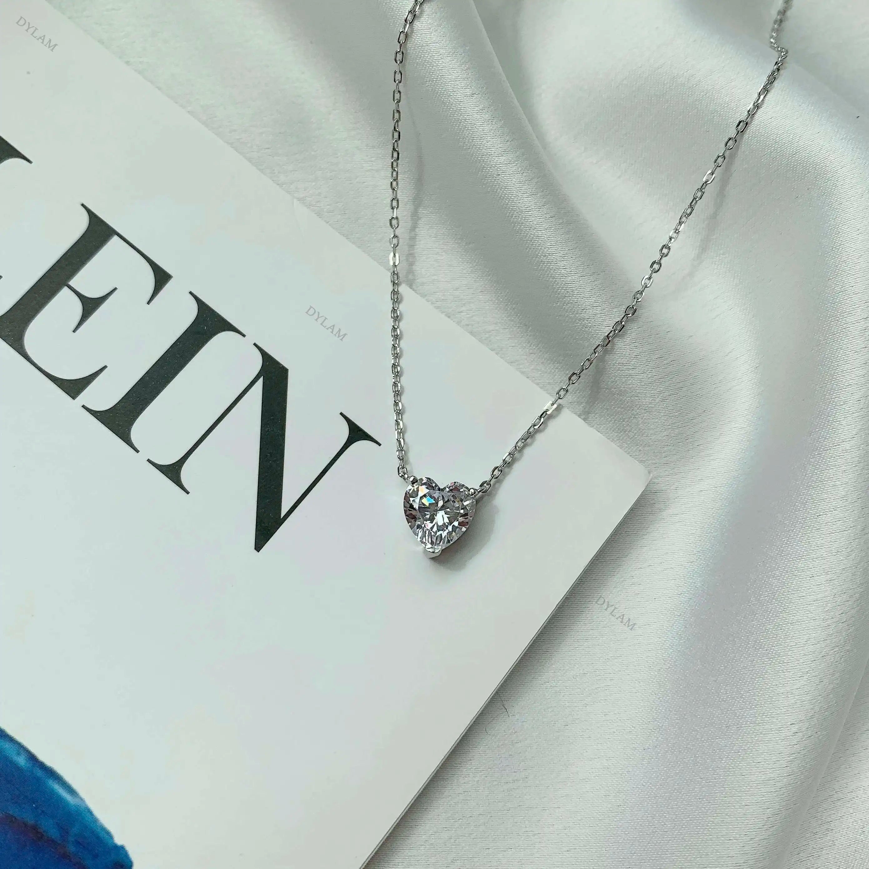 Silver Zircon Heart Cut Love Pendant Necklace