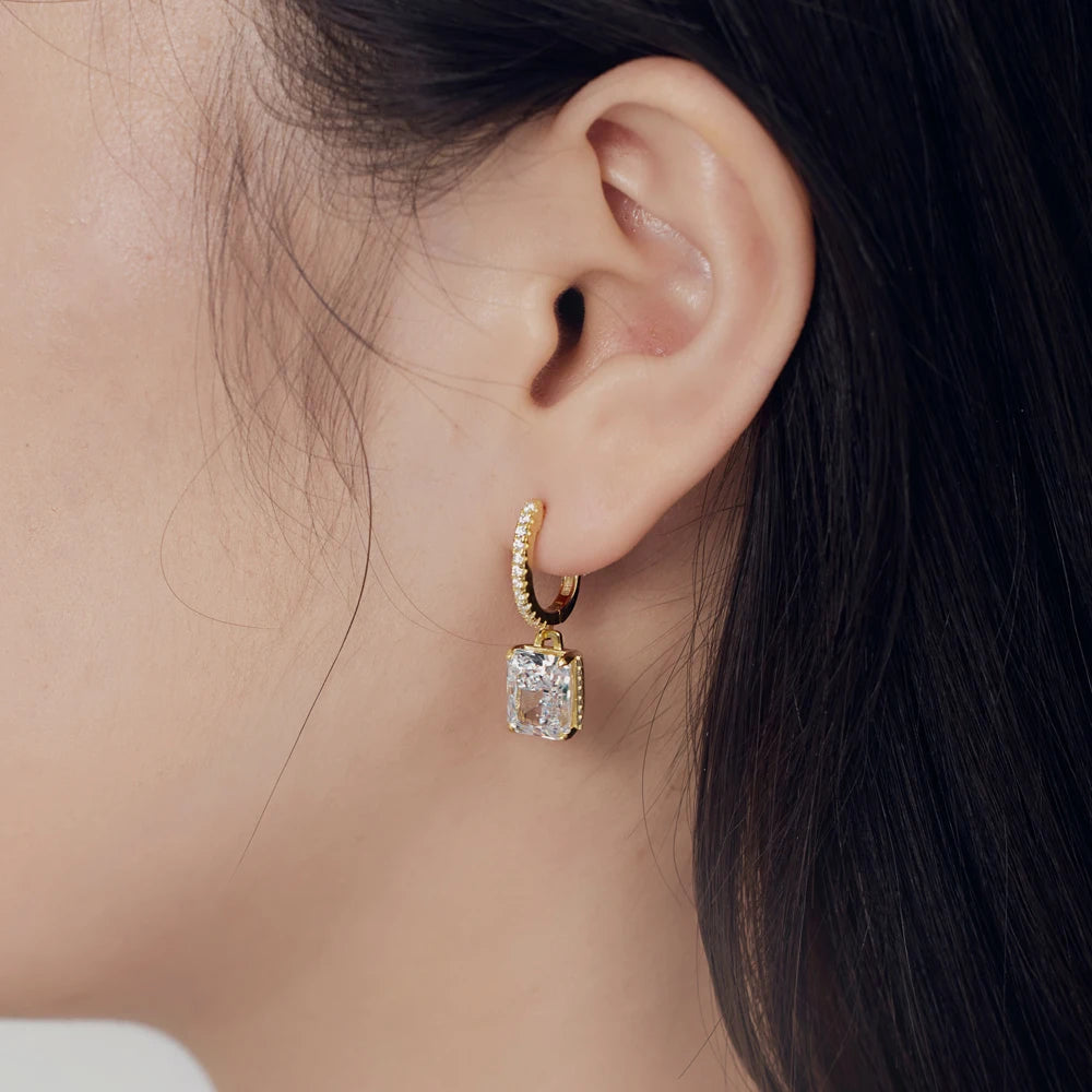 Silver Zircon Radiant Cut Cubic Drop Earrings