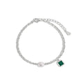 Silver Zircon Princess Cut Multi Layer Charm Beaded Bracelet
