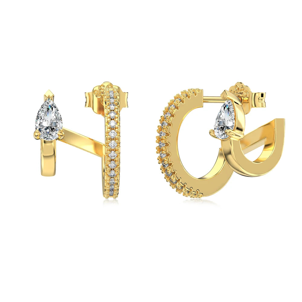 Silver Zircon Pear Cut Inlaid Double Layer Ear Hoops
