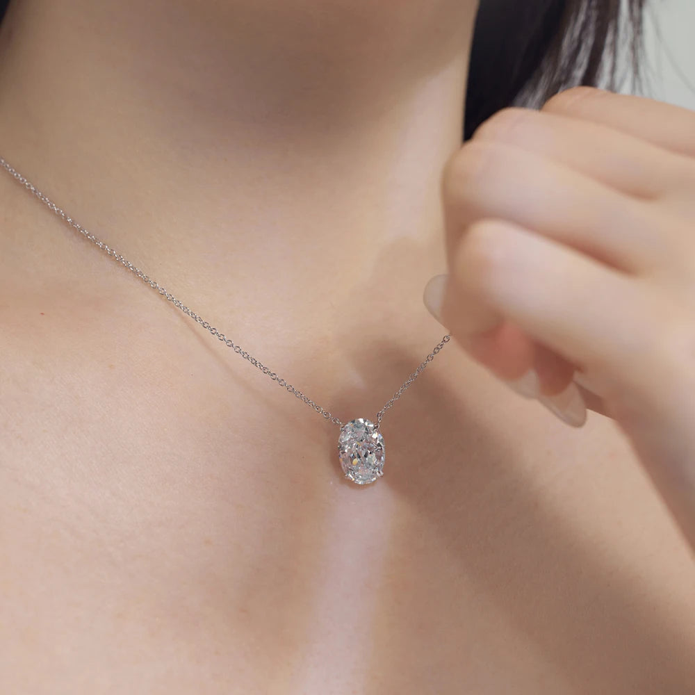 Silver Zircon Oval Cut Big Single Pendant Necklace
