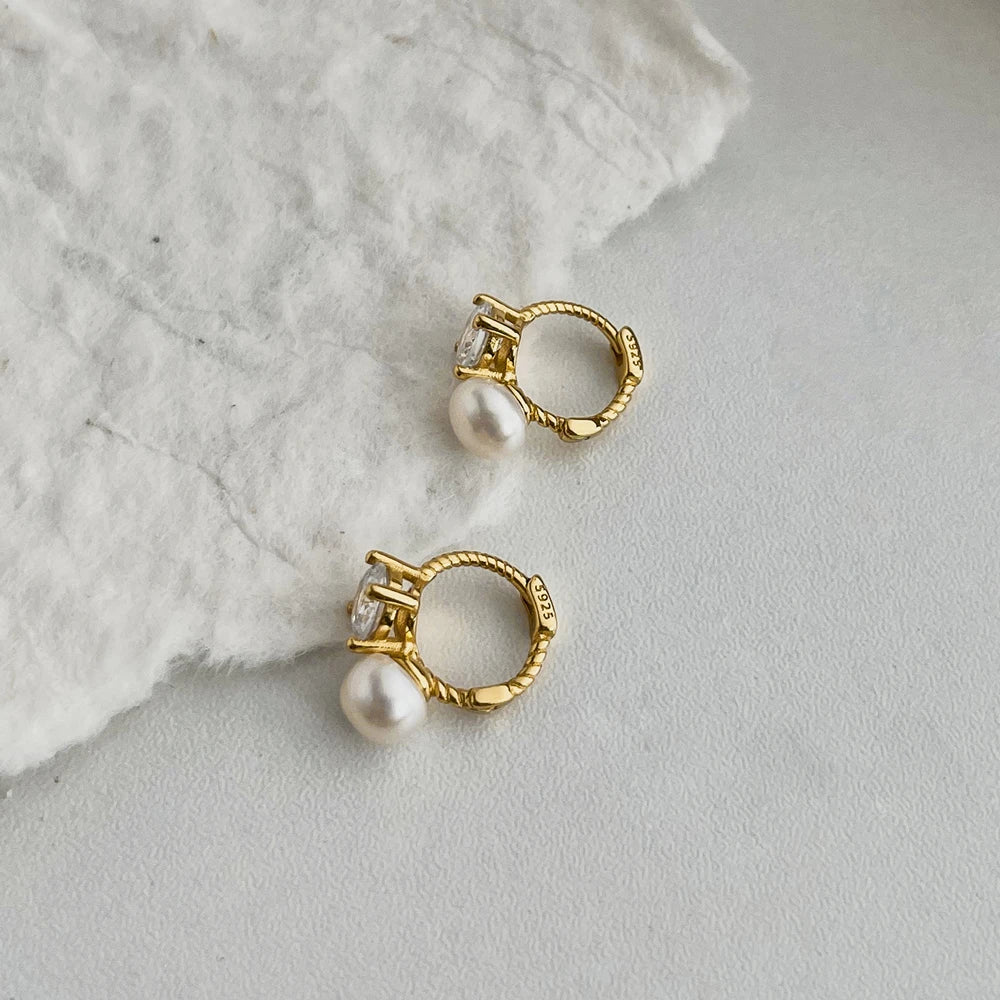 Silver Zircon Round Cut Duel Huggie Earrings