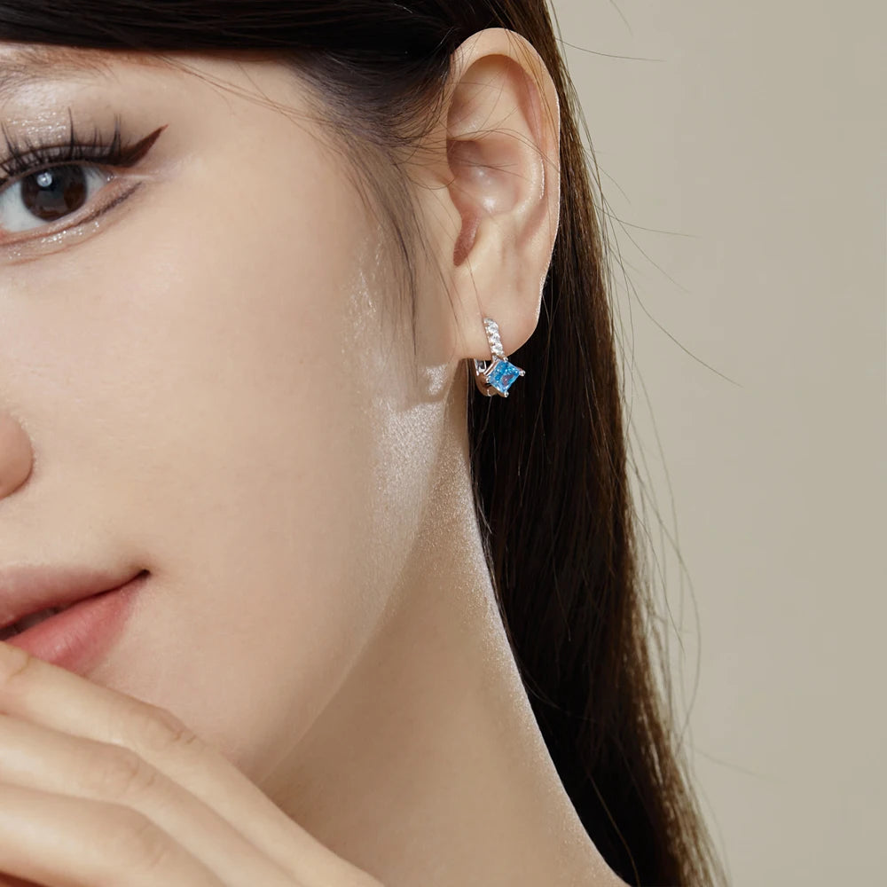 Silver Zircon Princess Cut Star Huggie Earrings