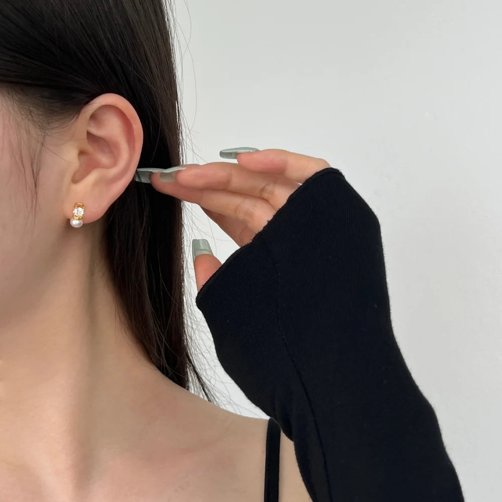 Silver Pearl Double Layer Ear Studs