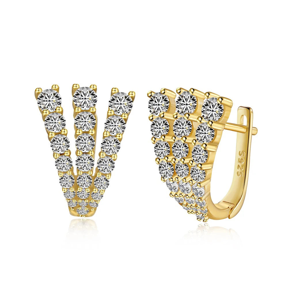 Silver Zircon Round Cut Twisted V Huggie Earrings