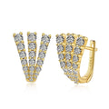 Silver Zircon Round Cut Twisted V Huggie Earrings