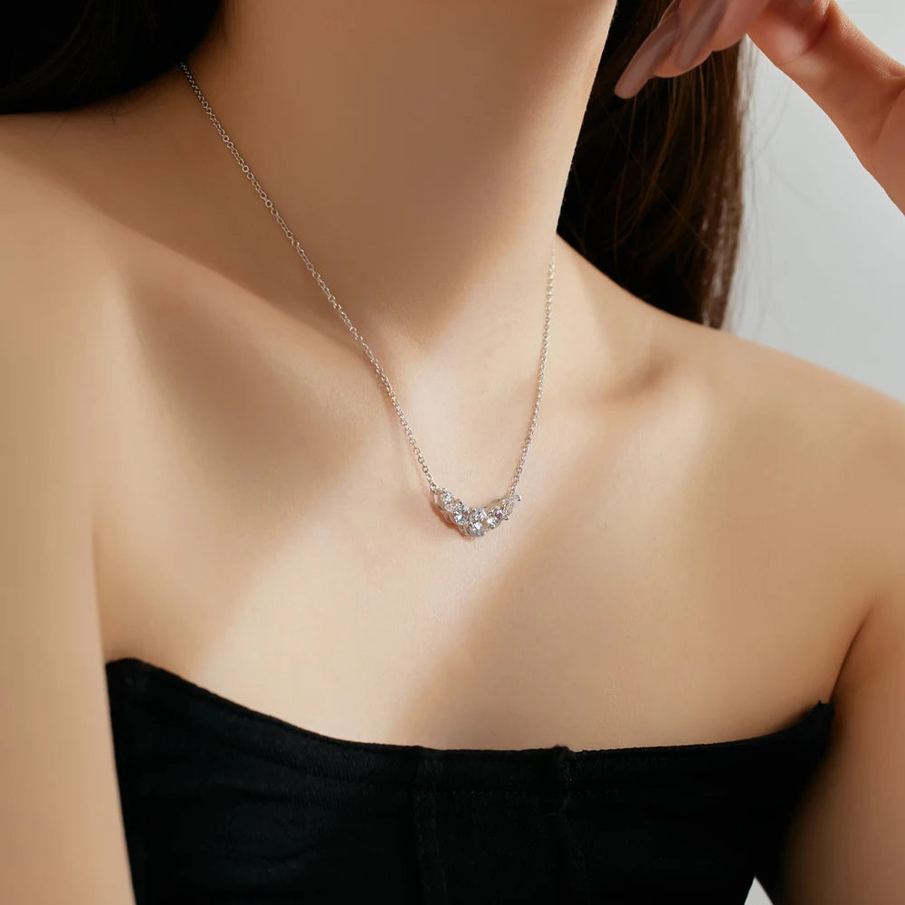 Silver Zircon Pear Cut Smile Bar Necklace
