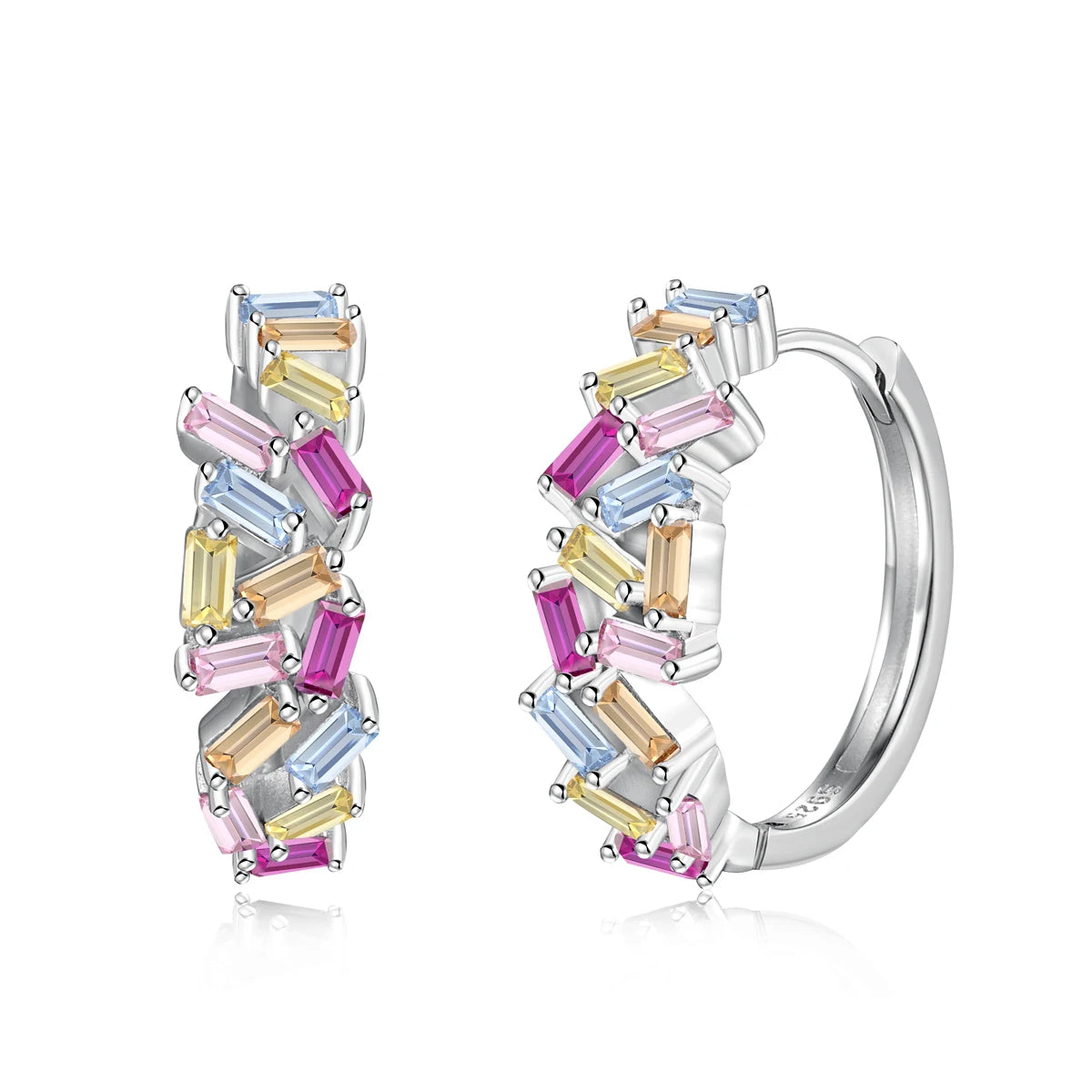 Silver Zircon Baguette Cut Irregular Ear Hoops