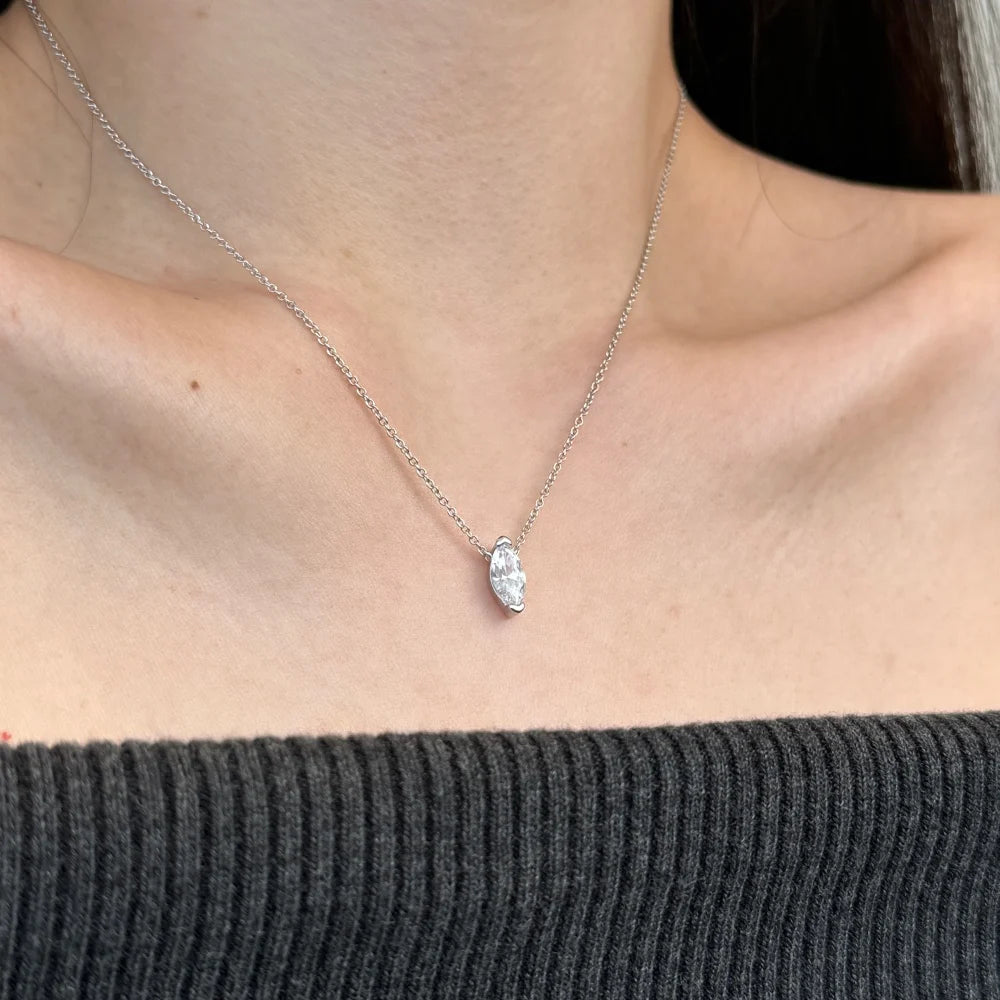 Silver Zircon Marquise Cut Single Pendant Necklace