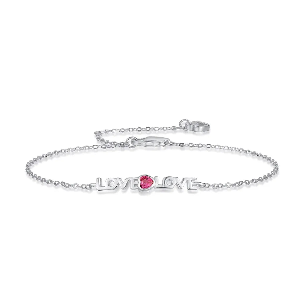 Silver Zircon Heart Cut Love Chain Bracelet
