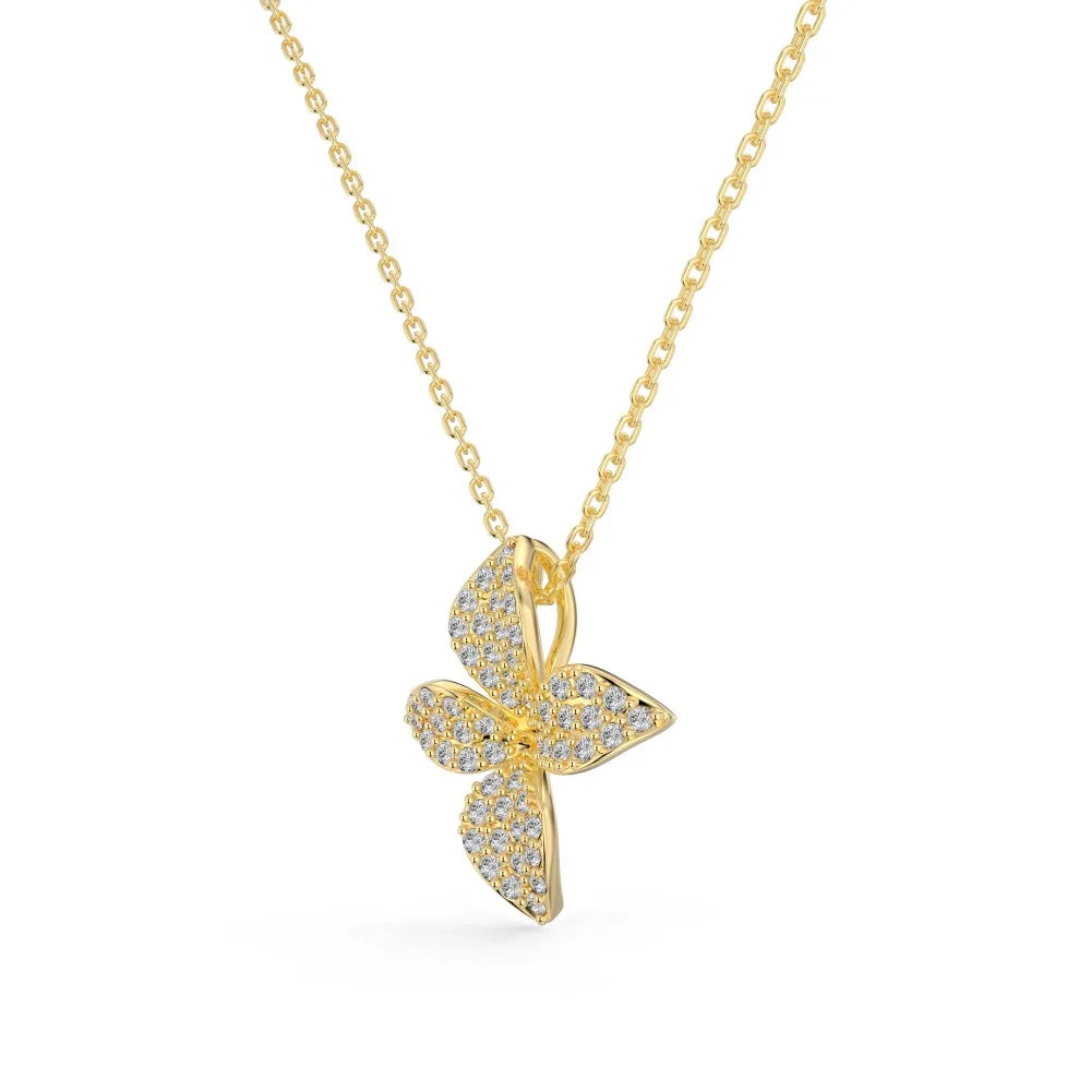 Silver Zircon Round Cut Iced Flower Pendant Necklace