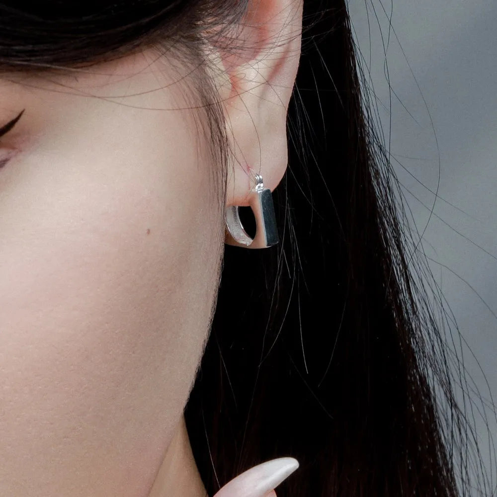 Silver Squared Ear Hoops