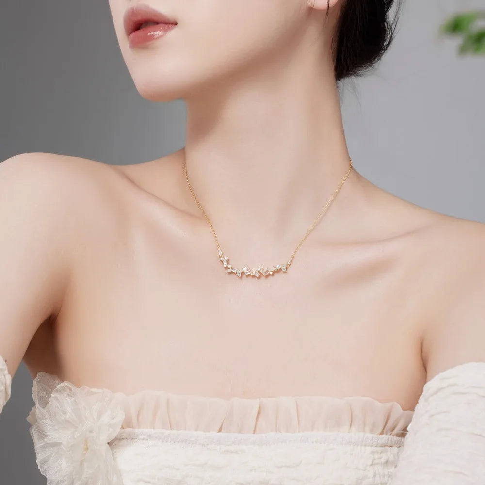 Silver Zircon Marquise Cut Irregular Bar Necklace