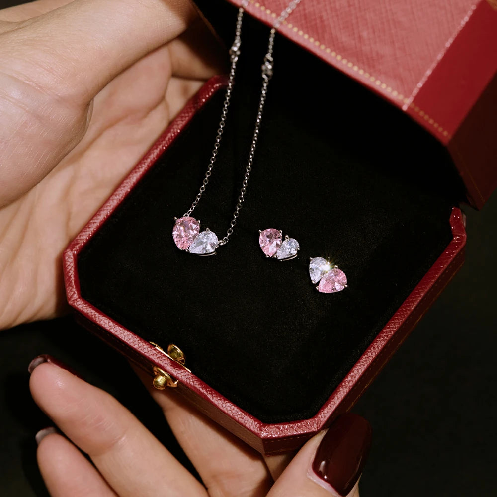 Silver Zircon Pear Cut Heart Ear Studs