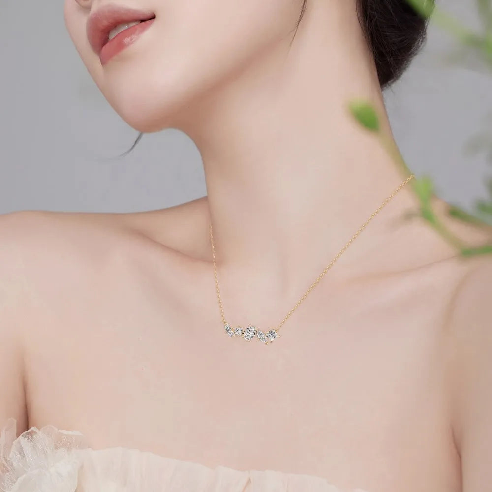 Silver Zircon Oval Cut Multi Shape Bar Necklace