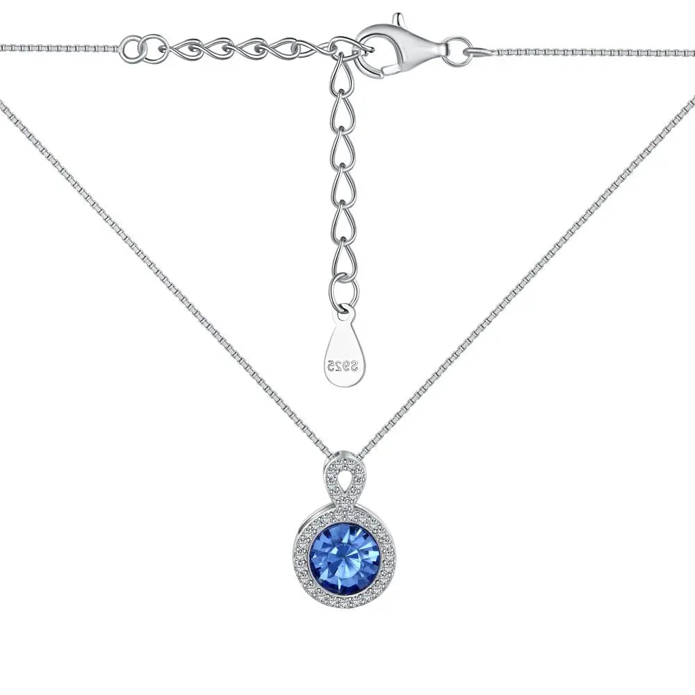 Silver Zircon Round Cut Circle Halo Pendant Necklace