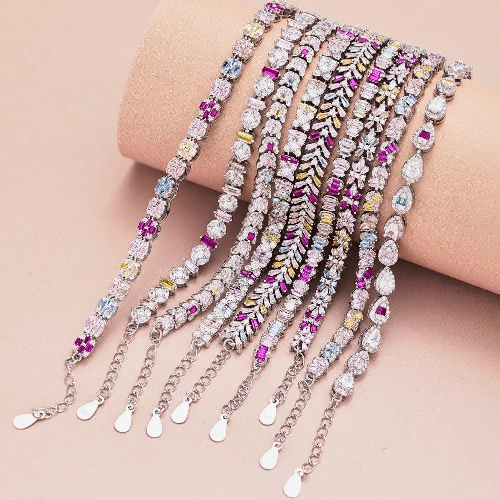 Silver Zircon Tapered Baguette Cut Pillow Tennis Bracelet