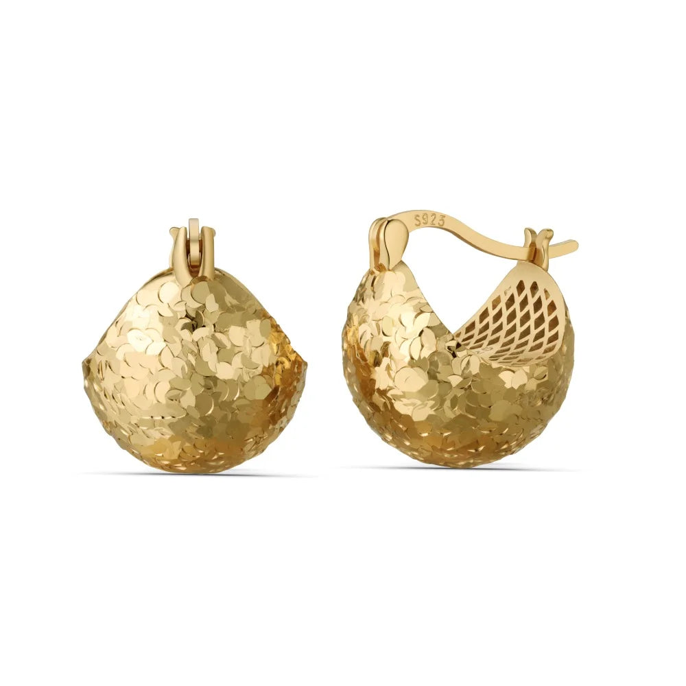 Silver Textured Sphere Huggie Earrings