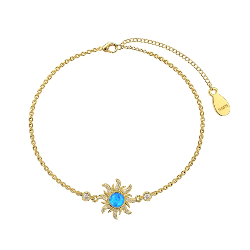 Silver Opal Round Cut Sunshine Chain Bracelet