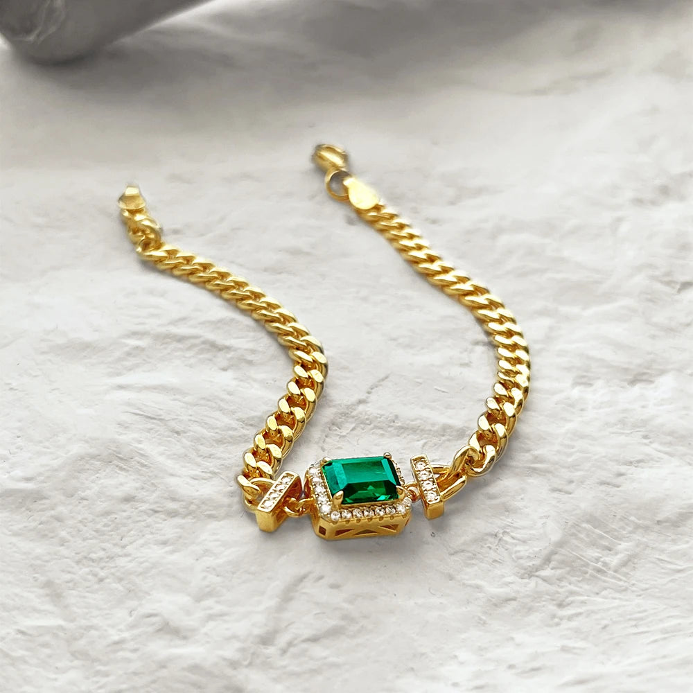 Silver Zircon Emerald Cut Cuban Chain Necklace