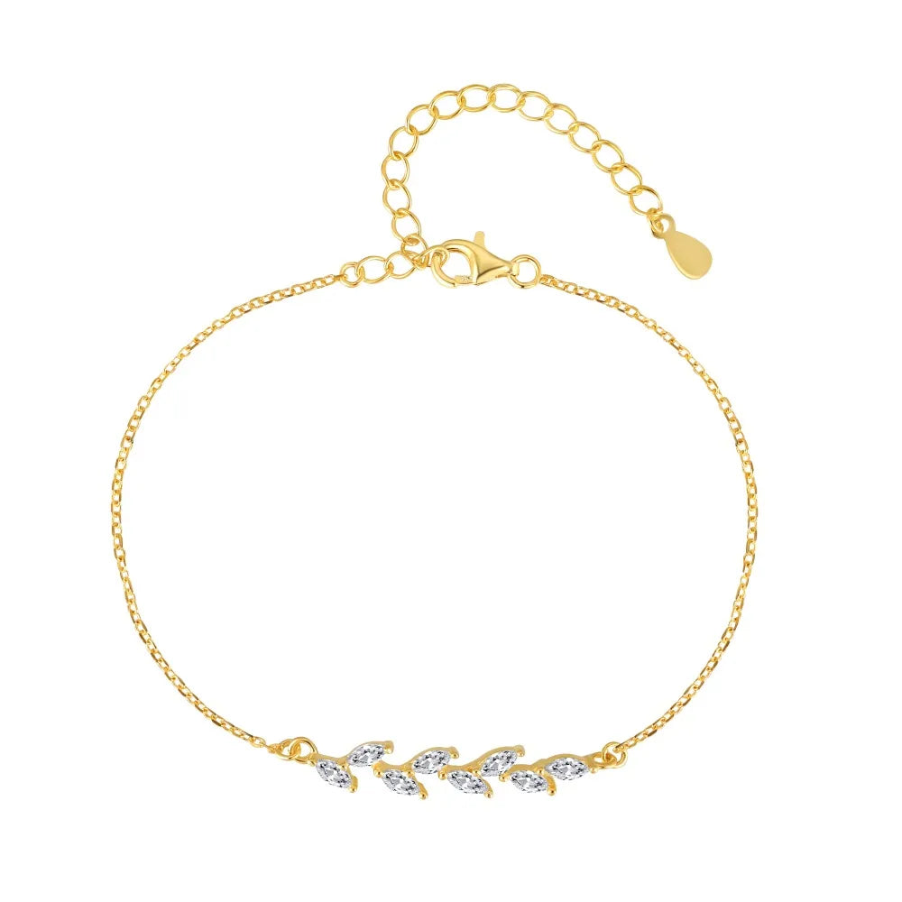 Silver Zircon Round Cut Wheat Chain Bracelet
