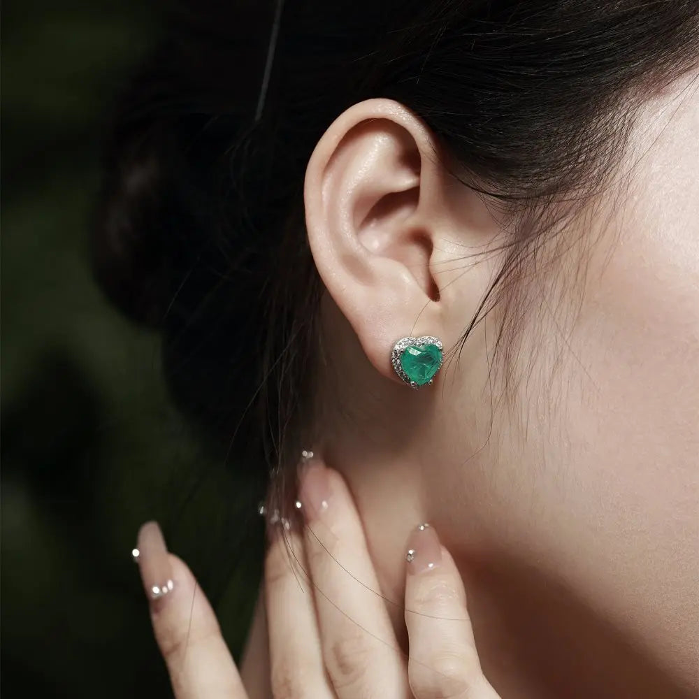 Silver Zircon Heart Cut Halo Ear Studs