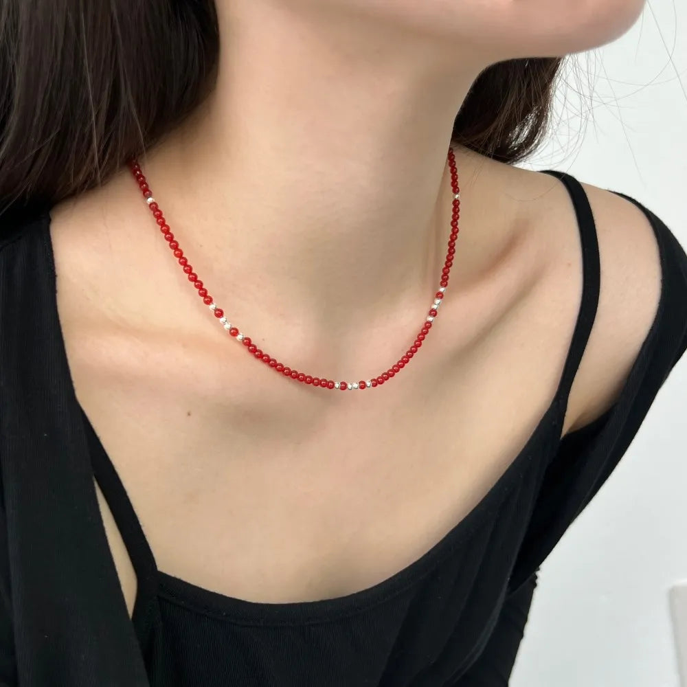 Silver Onyx Round Cut Classic Beaded Necklace