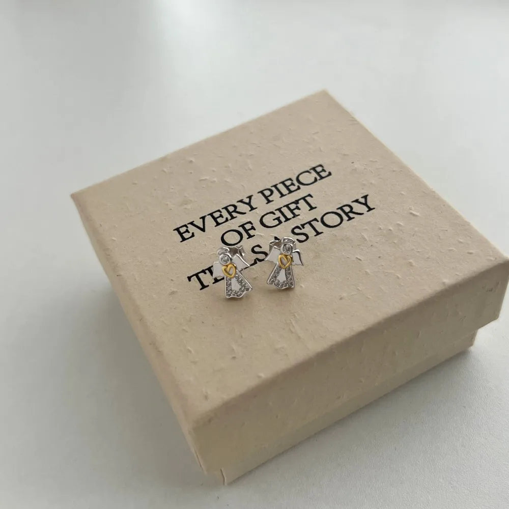 Silver Zircon Round Cut Angel Ear Studs