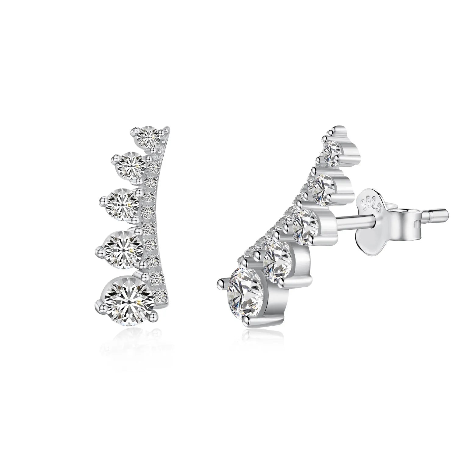 Silver Zircon Round Cut Inlaid Layered Ear Studs