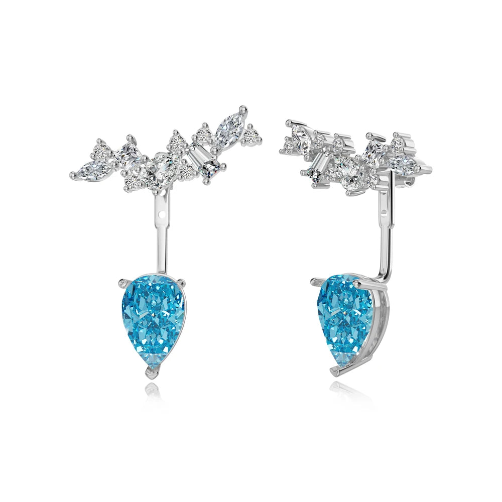 Silver Zircon Pear Cut Irregular Stacked Ear Studs