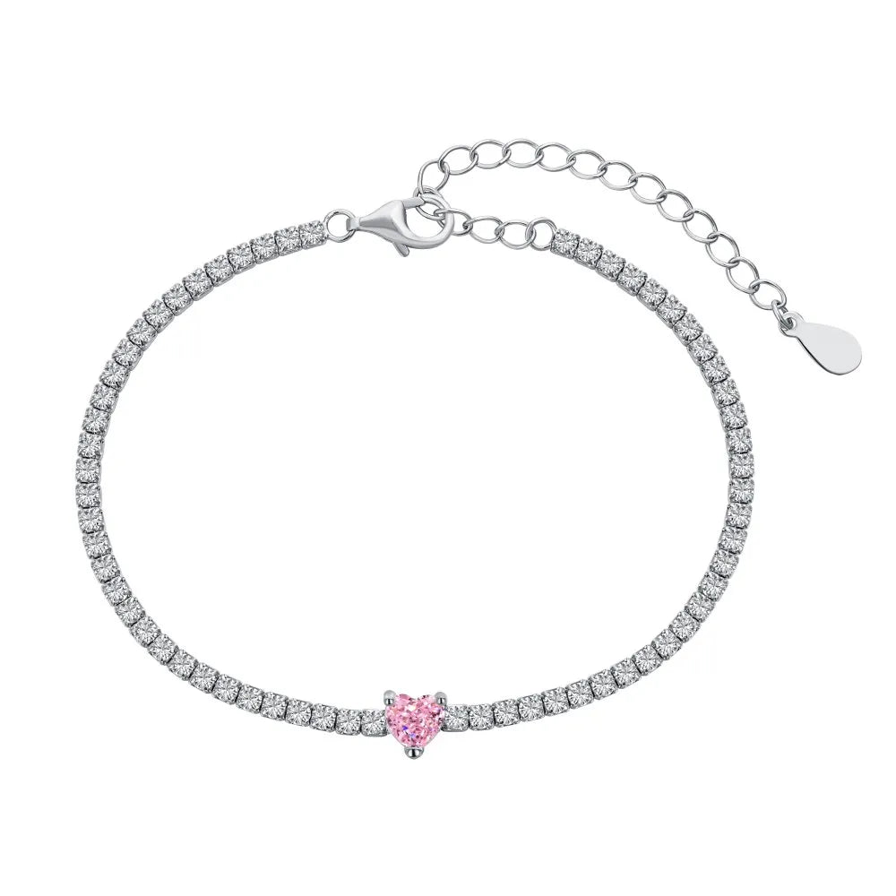 Silver Zircon Heart Cut Classic Tennis Bracelet