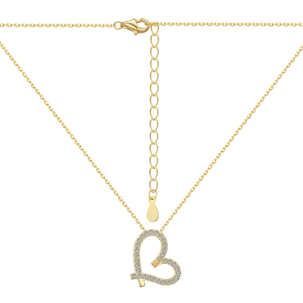 Silver Zircon Round Cut Inlaid Hollow Heart Pendant Necklace