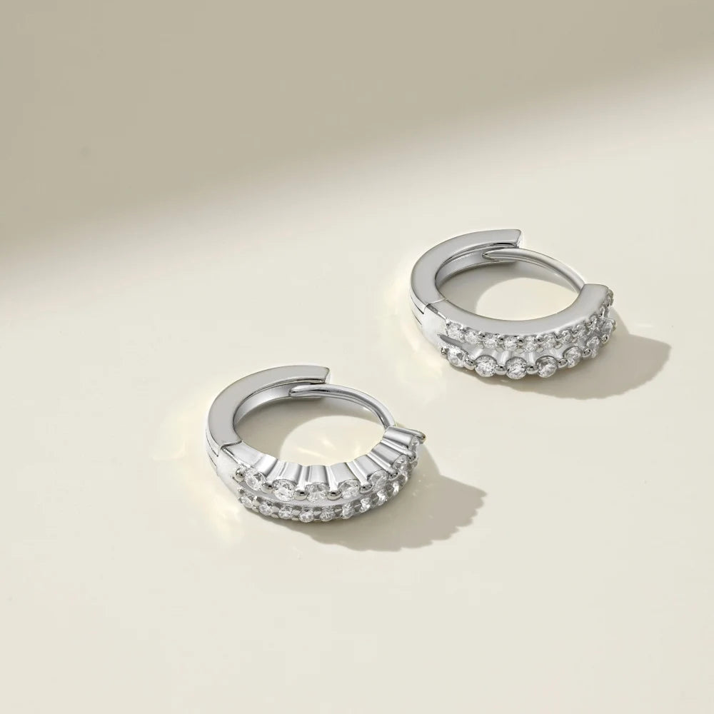 Silver Zircon Round Cut Duel Shape Ear Hoops