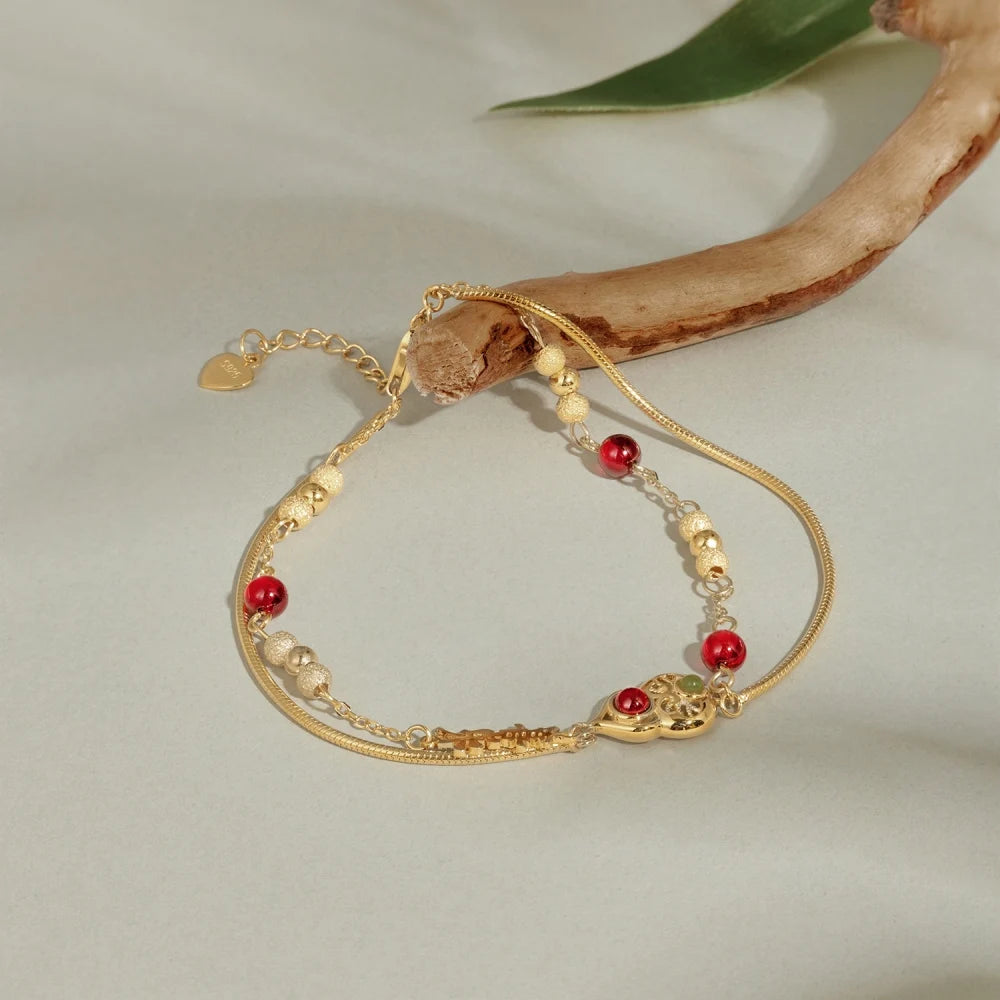 Silver Chalcedony Round Cut Gourd Beaded Bracelet