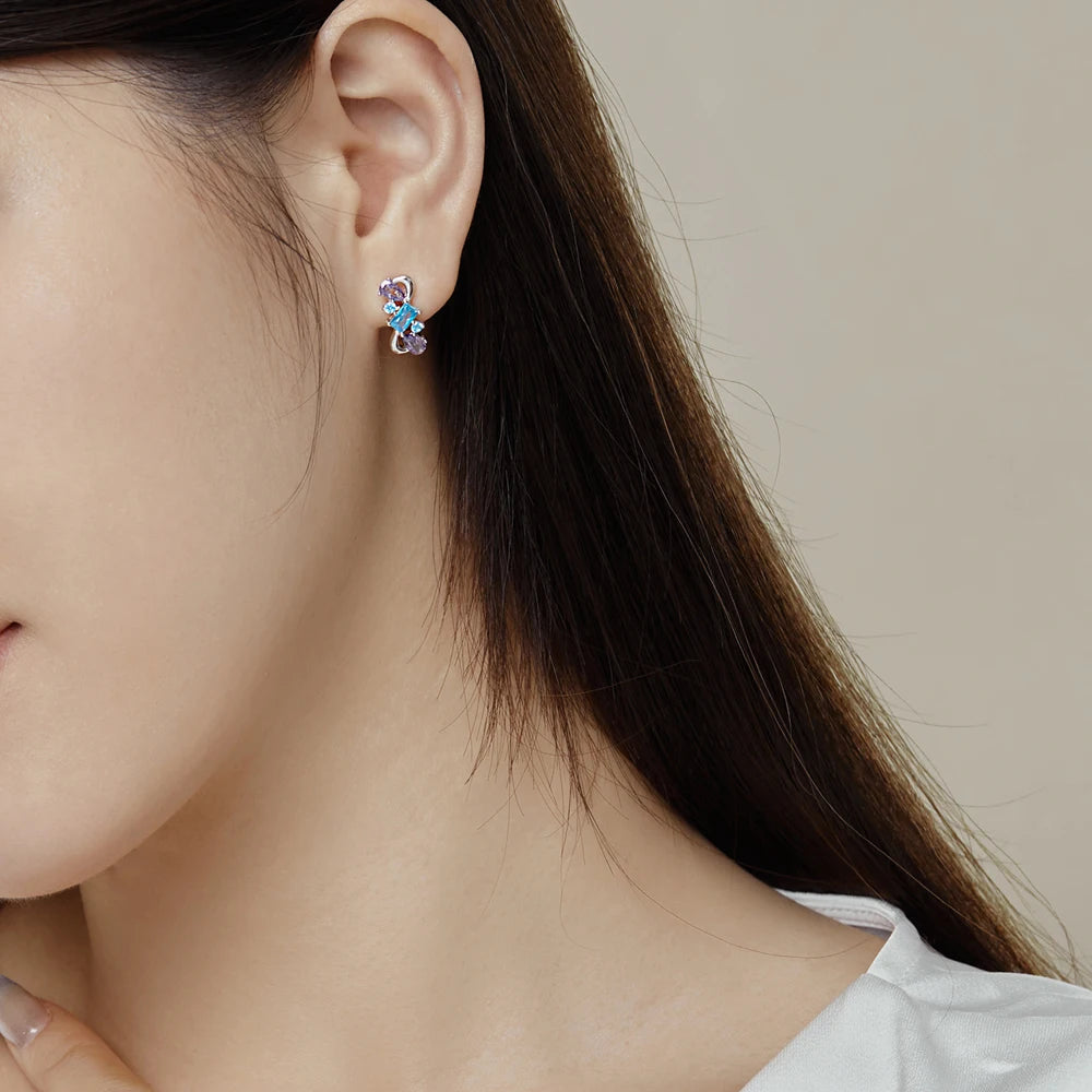 Silver Zircon Baguette Cut Multi Shape Huggie Earrings