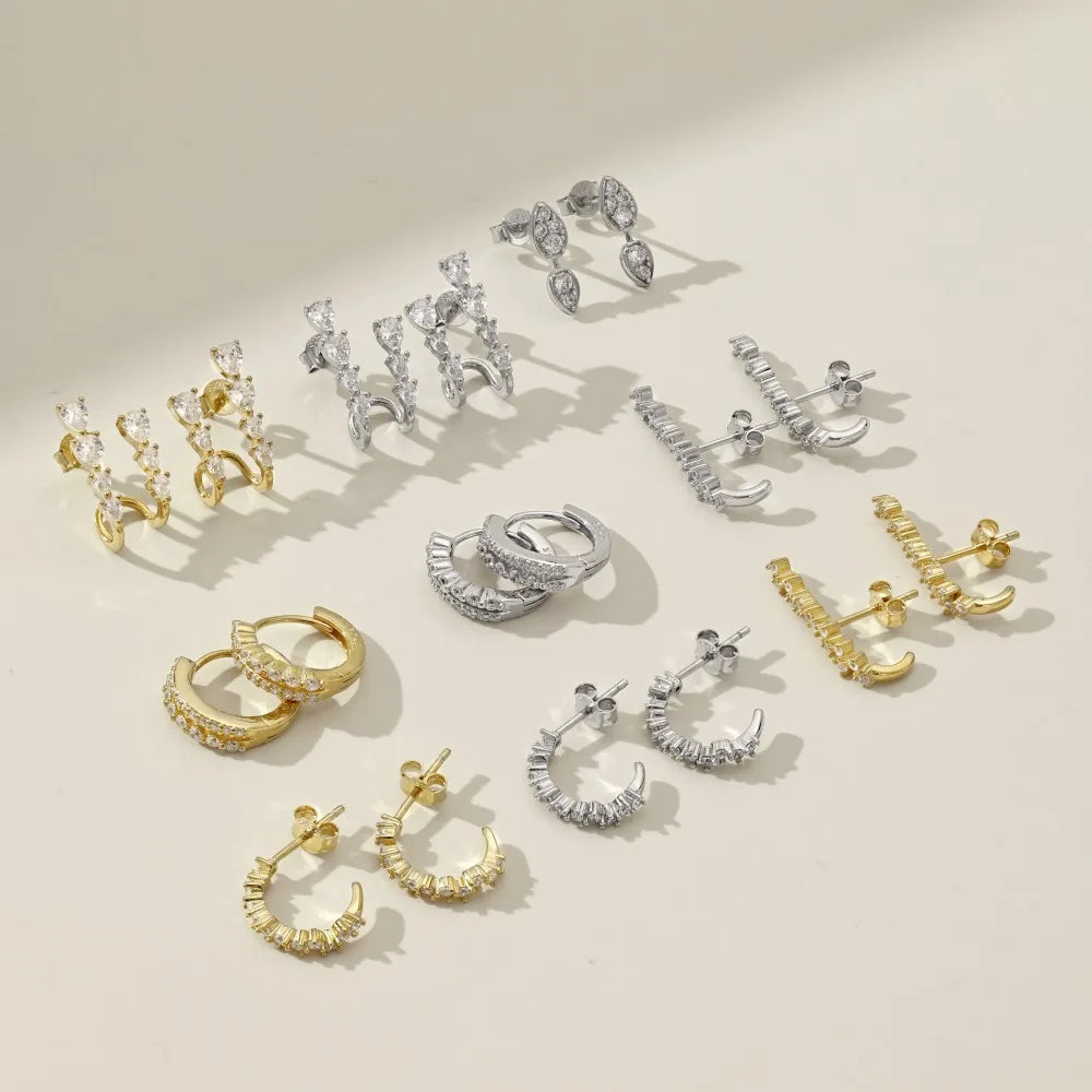 Silver Zircon Pear Cut Double Layer Drop Earrings